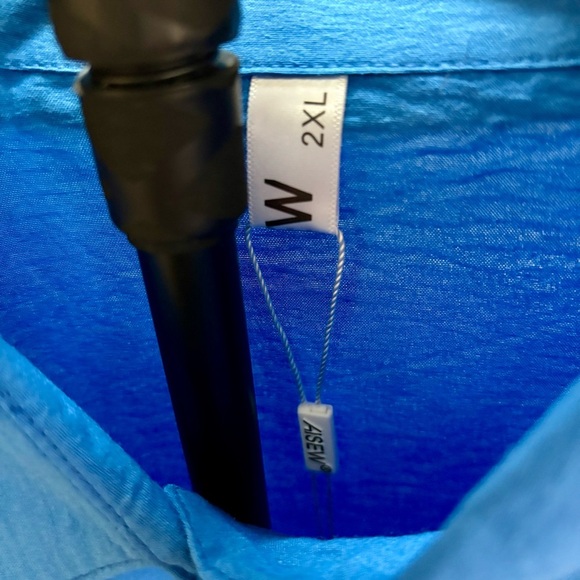 AISEW Royal Blue Classic Oversized Women’s 2X Long Sleeve Button-Up Crepe Shirt - Picture 6 of 7